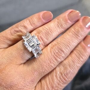 Large 925 Silver Diamond Like Ring Size 8